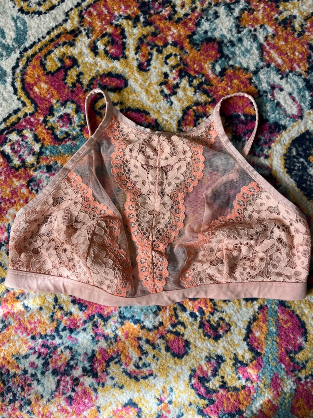 Victoria’s Secret Sheer Lace Bralette in Peach Pink, XL